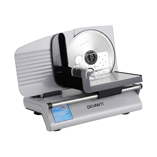 Devanti Meat Slicer Bread Vegetable, 200W Power 0-15mm Adjustable Easy Clean Stable Stainless Steel Blade Food Slicer for Kitchen Commercial, Silver Awezingly