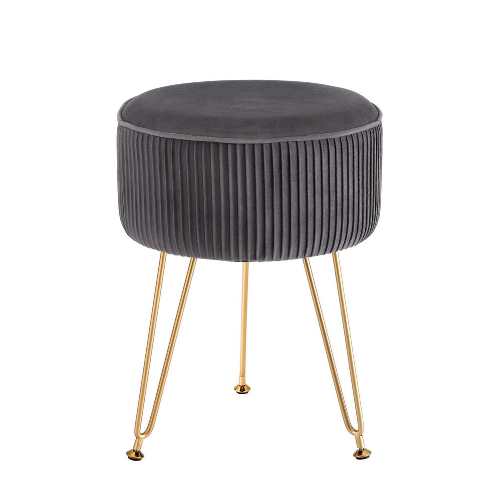 Artiss Ottoman Foot Stool Vanity Velvet Round Grey Artiss