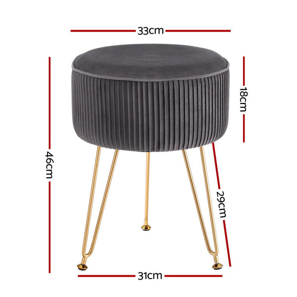 Artiss Ottoman Foot Stool Vanity Velvet Round Grey Artiss