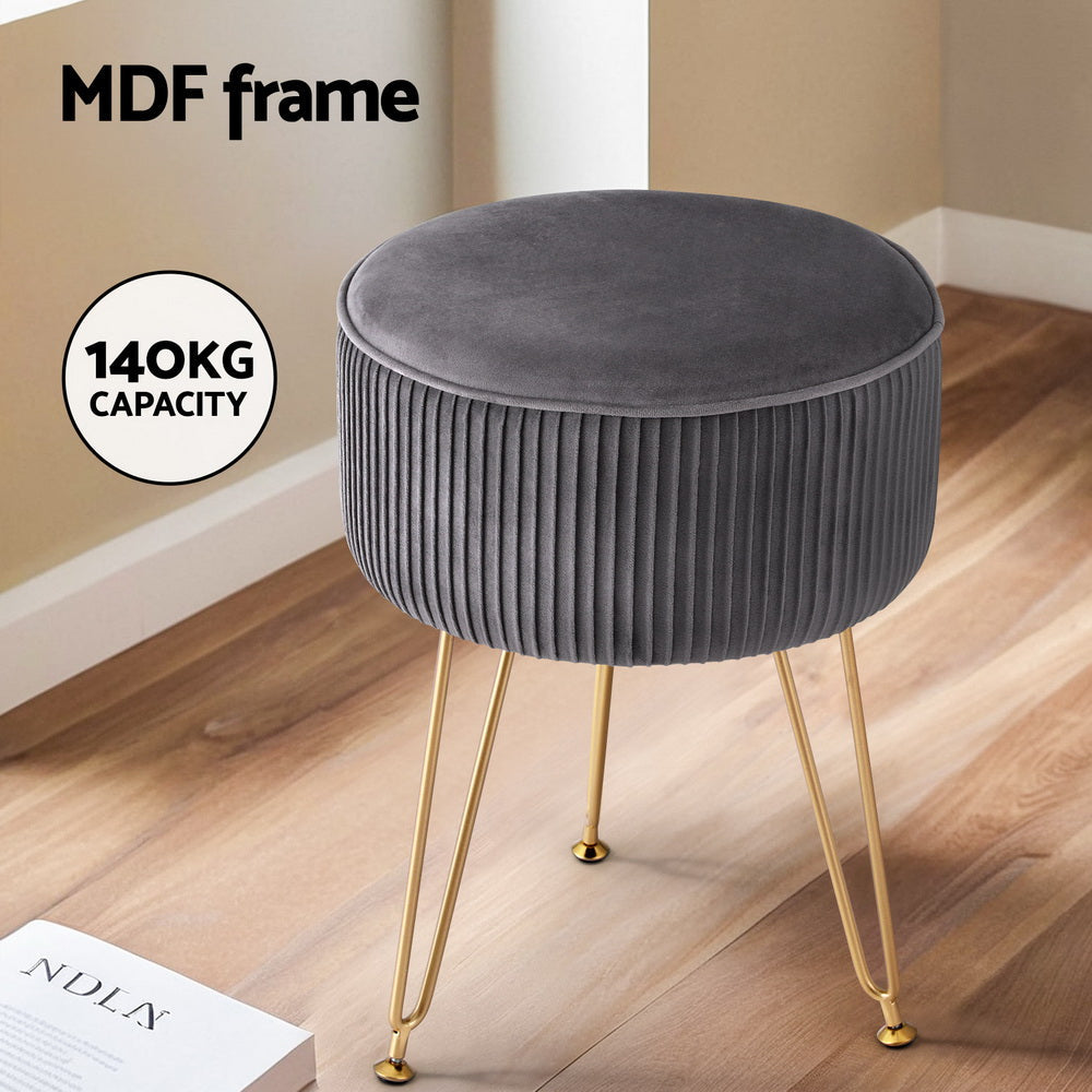Artiss Ottoman Foot Stool Vanity Velvet Round Grey Artiss