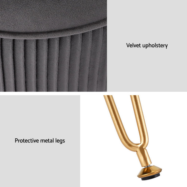 Artiss Ottoman Foot Stool Vanity Velvet Round Grey Artiss