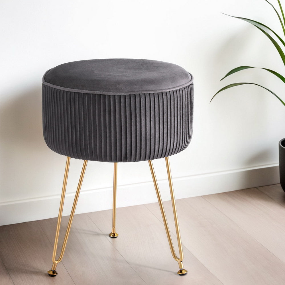Artiss Ottoman Foot Stool Vanity Velvet Round Grey Artiss