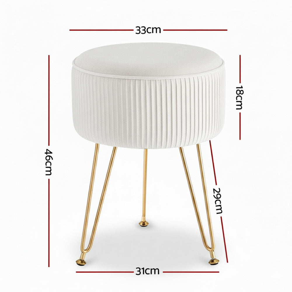 Artiss Ottoman Foot Stool Vanity Velvet Round White Awezingly