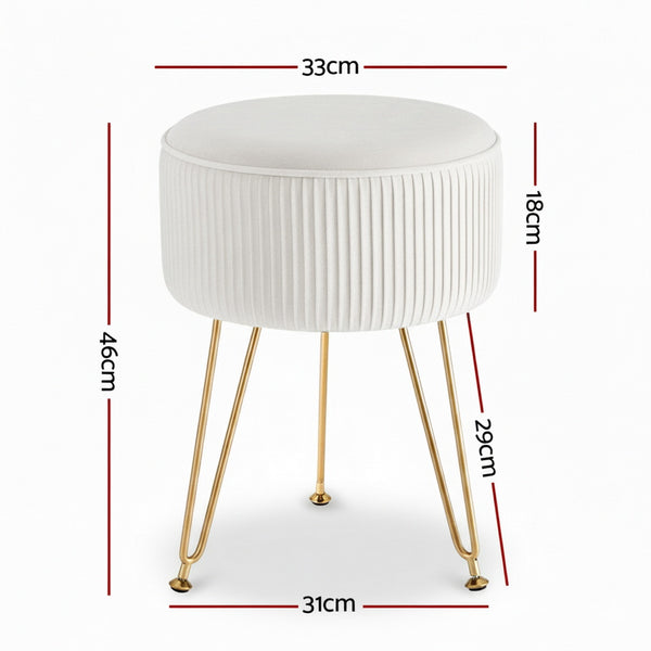 Artiss Ottoman Foot Stool Vanity Velvet Round White Awezingly