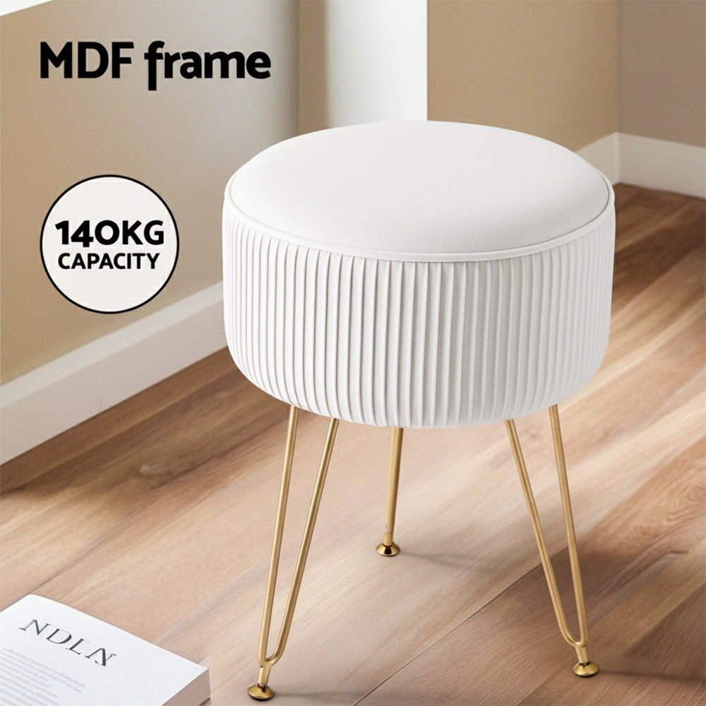 Artiss Ottoman Foot Stool Vanity Velvet Round White Awezingly