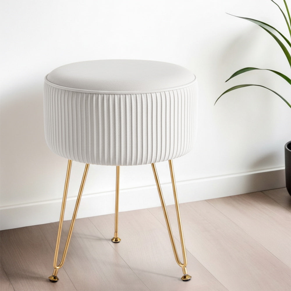 Artiss Ottoman Foot Stool Vanity Velvet Round White Awezingly
