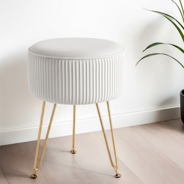 Artiss Ottoman Foot Stool Vanity Velvet Round White Awezingly