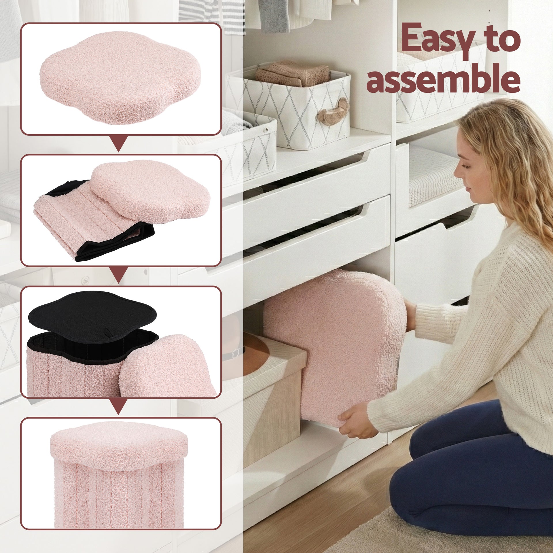 Artiss Storage Ottoman Foot Stool Foldable Pink Awezingly