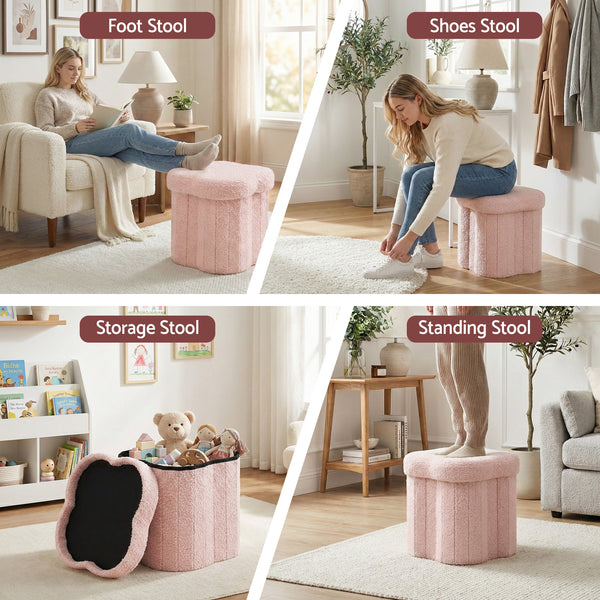 Artiss Storage Ottoman Foot Stool Foldable Pink Awezingly