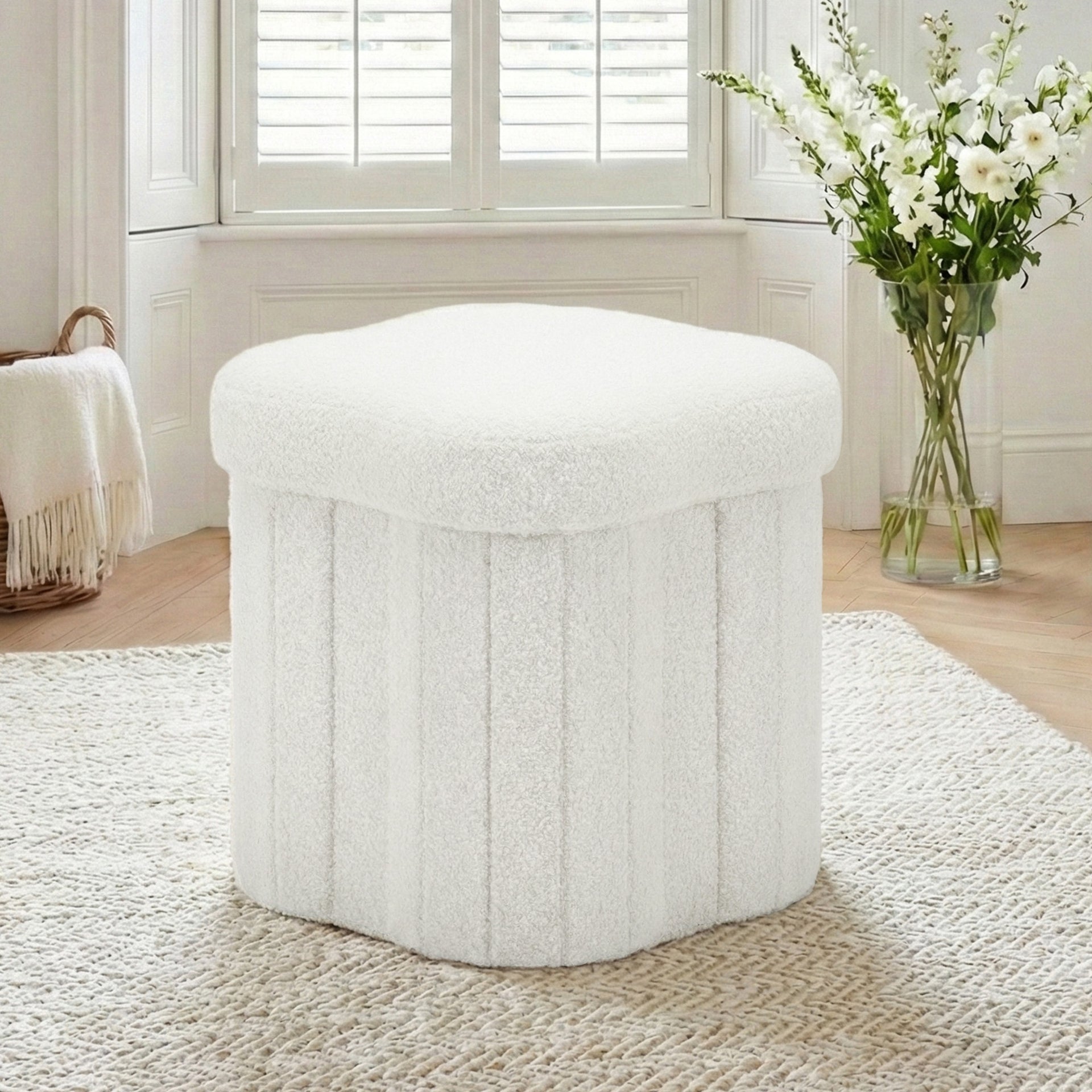 Artiss Storage Ottoman Foot Stool Foldable White Awezingly