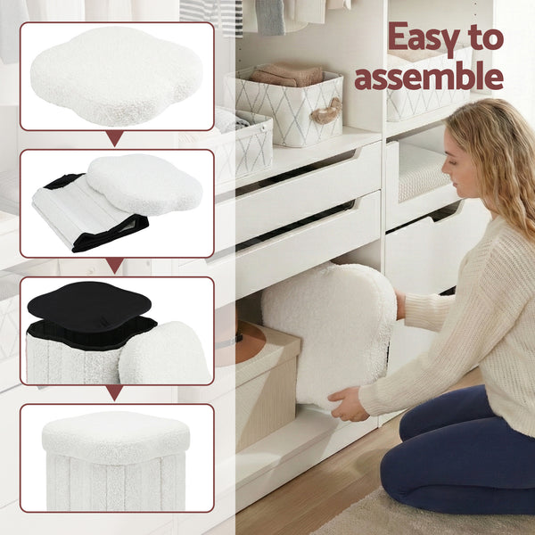 Artiss Storage Ottoman Foot Stool Foldable White Awezingly