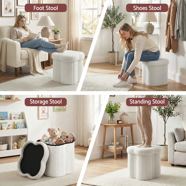 Artiss Storage Ottoman Foot Stool Foldable White Awezingly