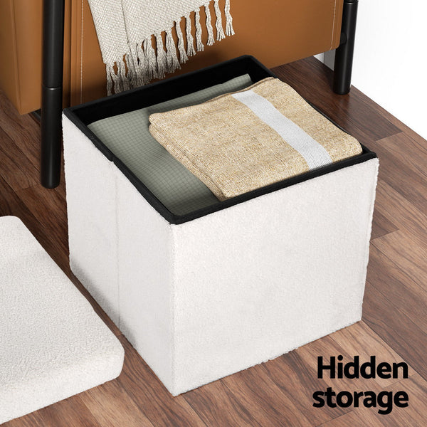 Artiss Ottoman Storage Foot Stool Vanity Square Teddy Artiss