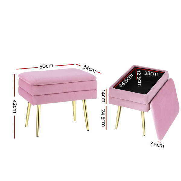 Artiss Ottoman Storage Foot Stool Vanity Velvet Pink Artiss