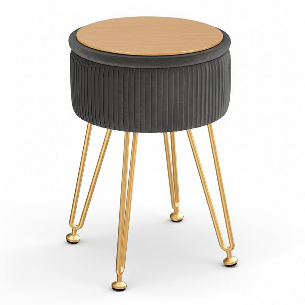 Artiss Ottoman Storage Foot Stool Vanity Velvet Round Grey Awezingly