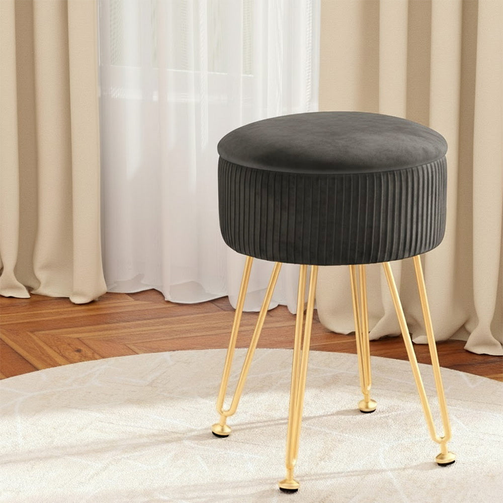 Artiss Ottoman Storage Foot Stool Vanity Velvet Round Grey Awezingly