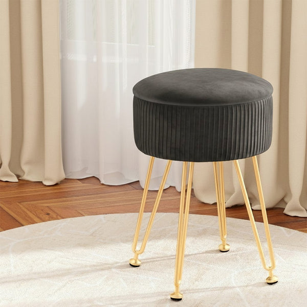 Artiss Ottoman Storage Foot Stool Vanity Velvet Round Grey Awezingly
