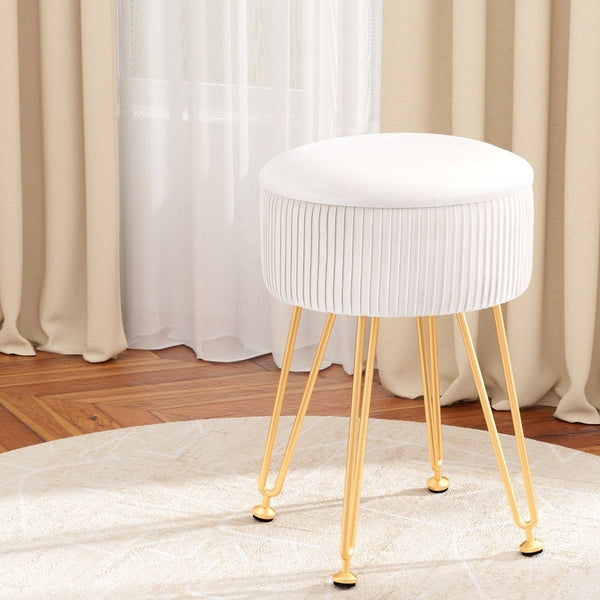 Artiss Ottoman Storage Foot Stool Vanity Velvet Round White Artiss