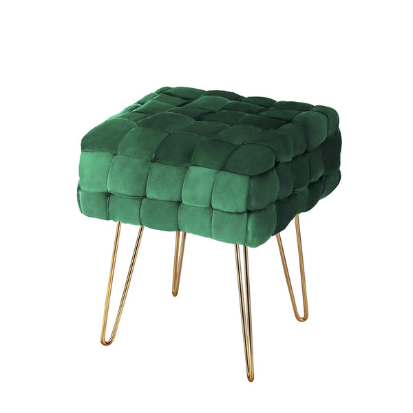 Artiss Ottoman Foot Stool Vanity Woven Velvet Green Artiss