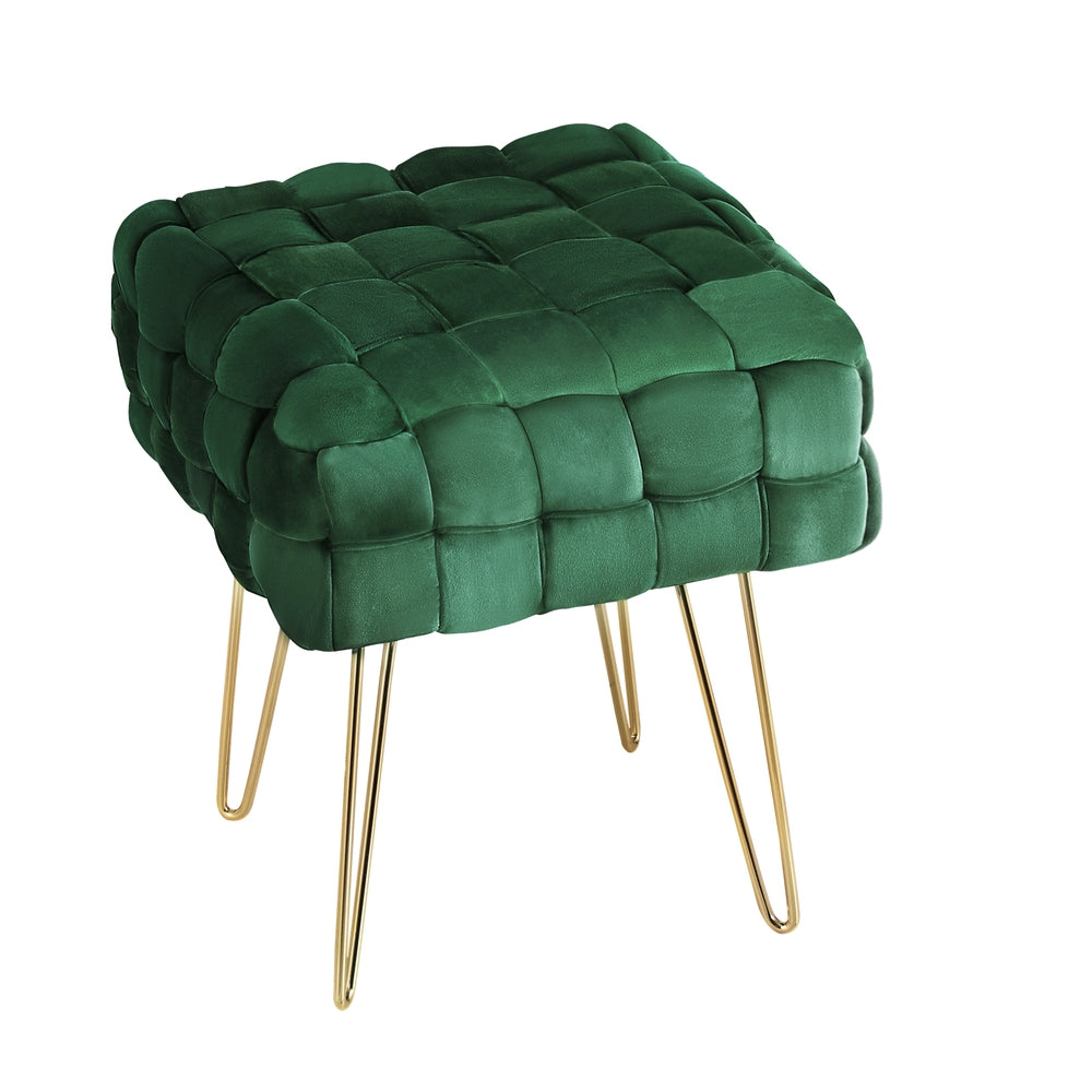 Artiss Ottoman Foot Stool Vanity Woven Velvet Green Artiss