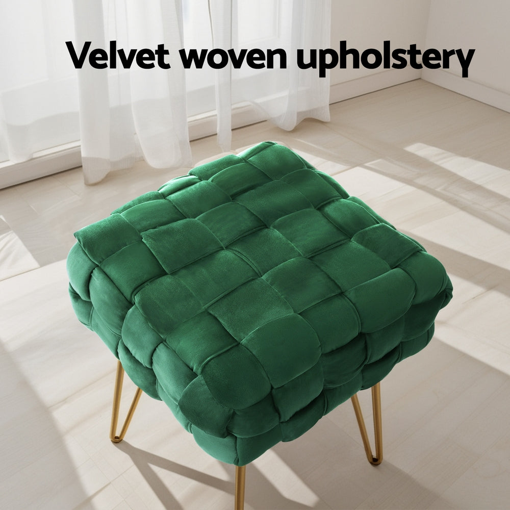 Artiss Ottoman Foot Stool Vanity Woven Velvet Green Artiss