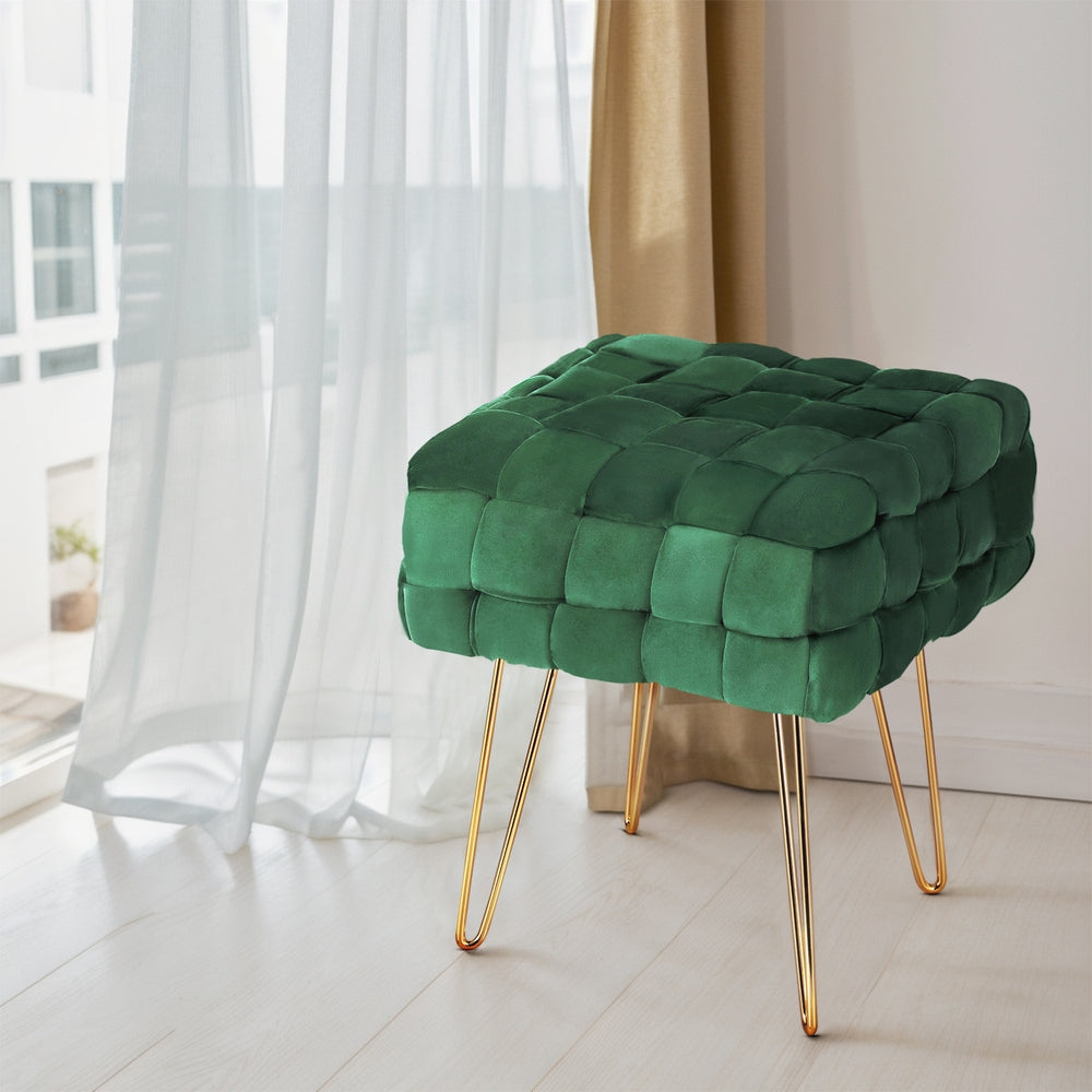 Artiss Ottoman Foot Stool Vanity Woven Velvet Green Artiss