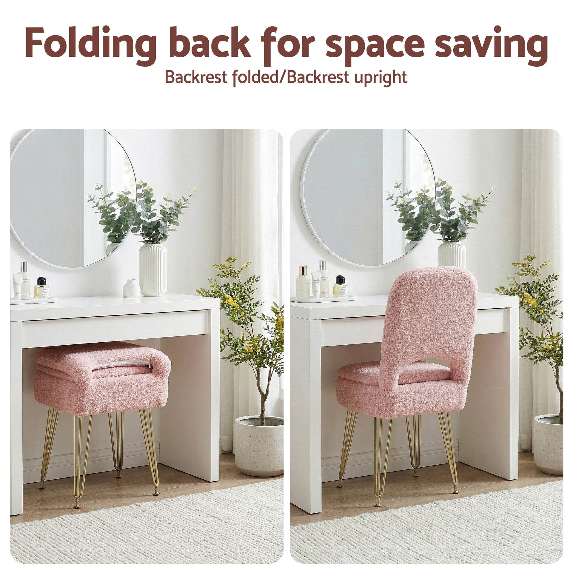 Artiss Storage Ottoman Vanity Stool Foot Stool Folding Back Pink Awezingly