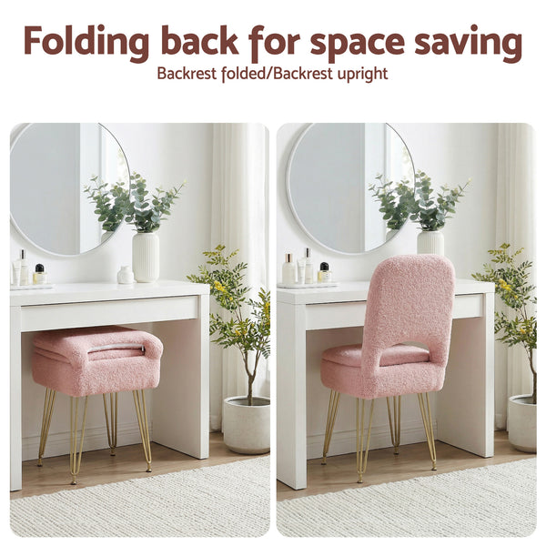 Artiss Storage Ottoman Vanity Stool Foot Stool Folding Back Pink Awezingly