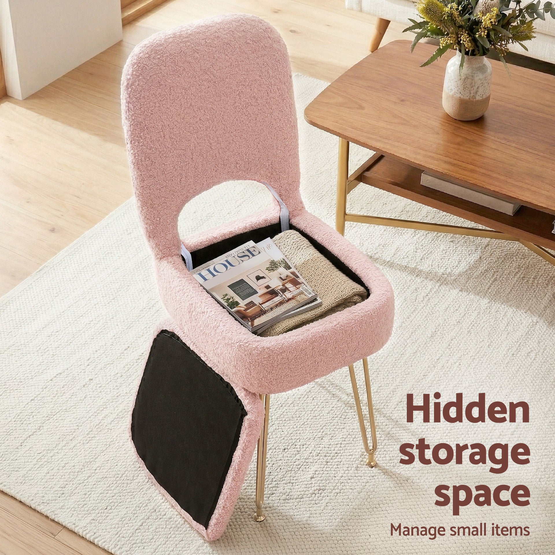 Artiss Storage Ottoman Vanity Stool Foot Stool Folding Back Pink Awezingly