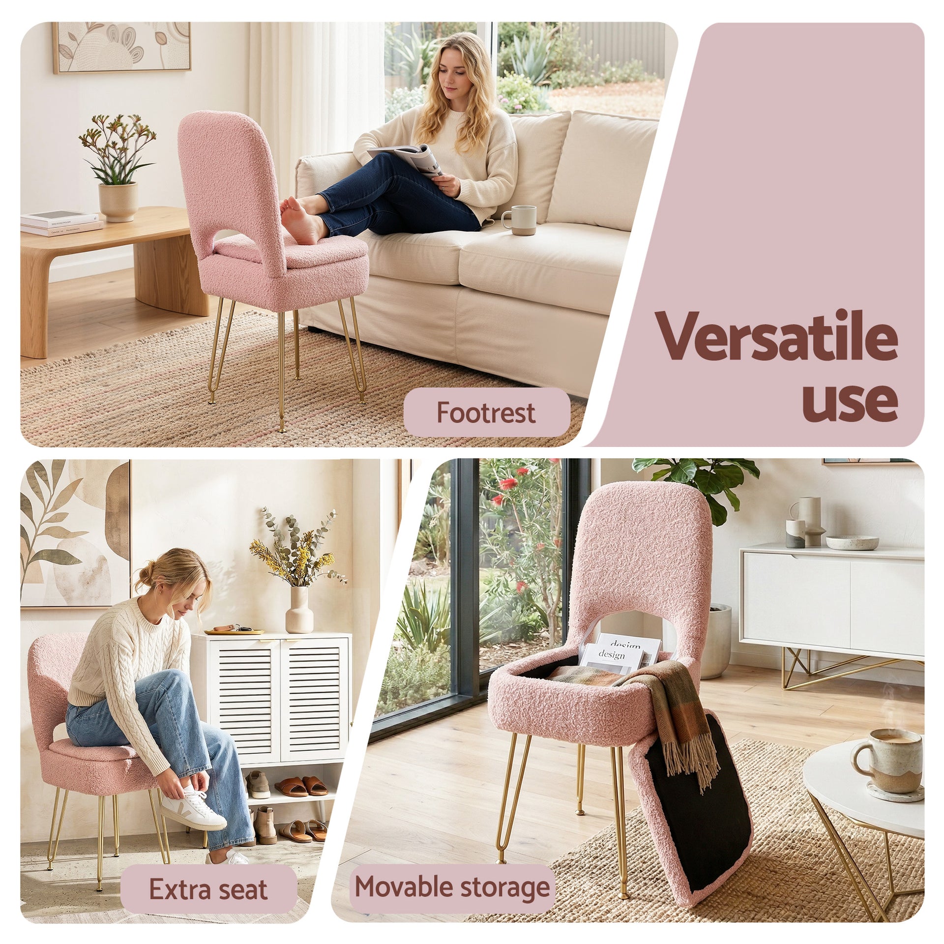 Artiss Storage Ottoman Vanity Stool Foot Stool Folding Back Pink Awezingly