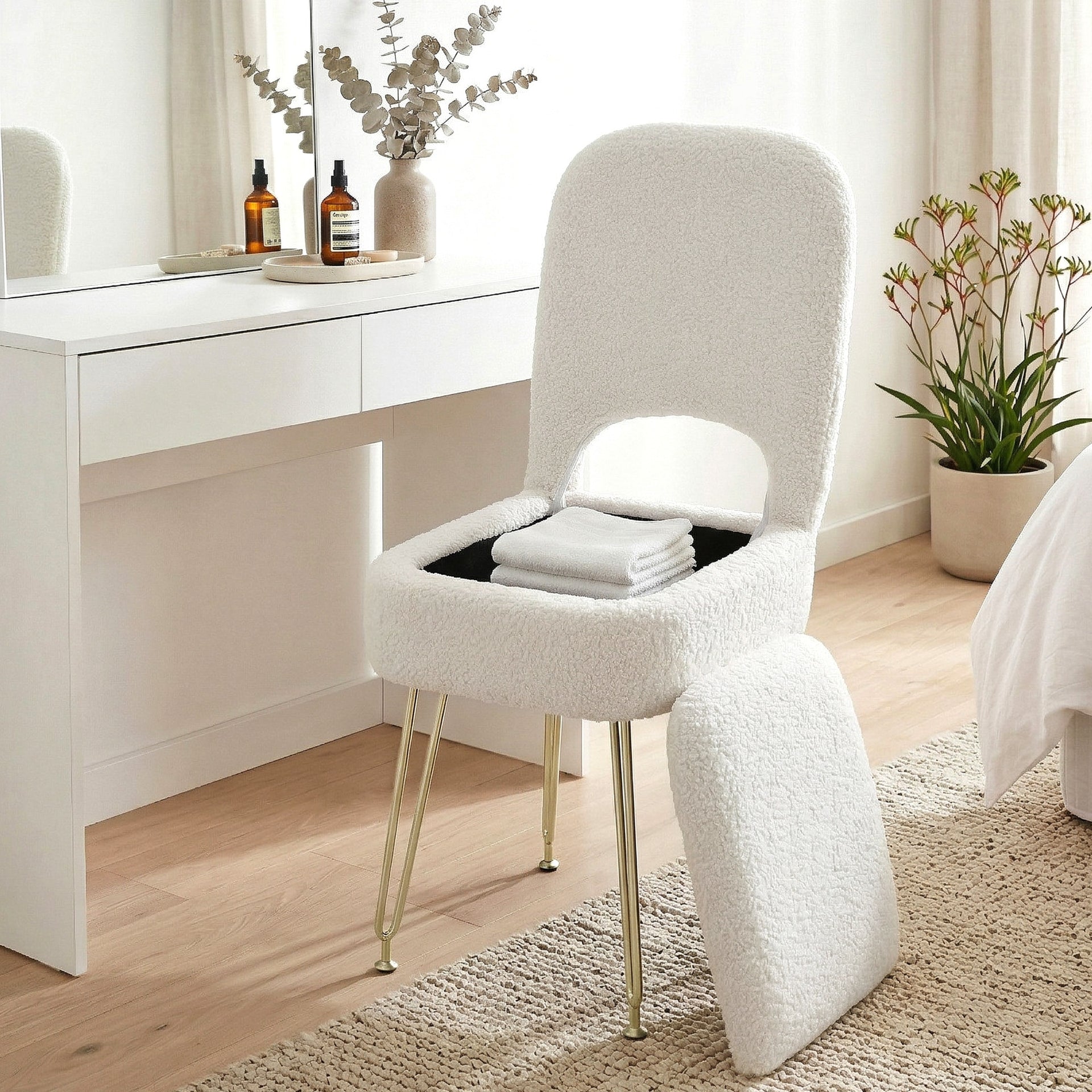 Artiss Storage Ottoman Vanity Stool Foot Stool Folding Back White Awezingly