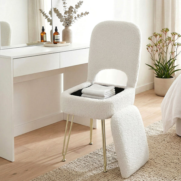 Artiss Storage Ottoman Vanity Stool Foot Stool Folding Back White Awezingly