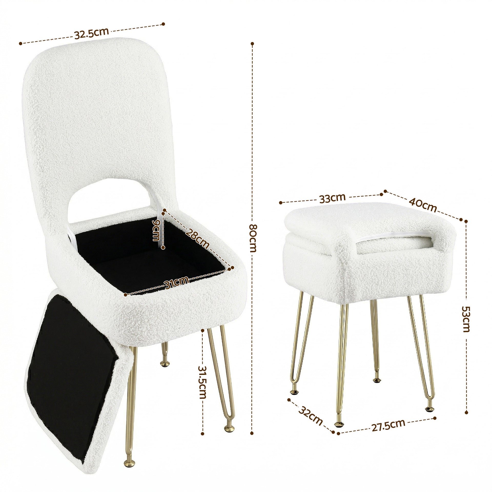 Artiss Storage Ottoman Vanity Stool Foot Stool Folding Back White Awezingly