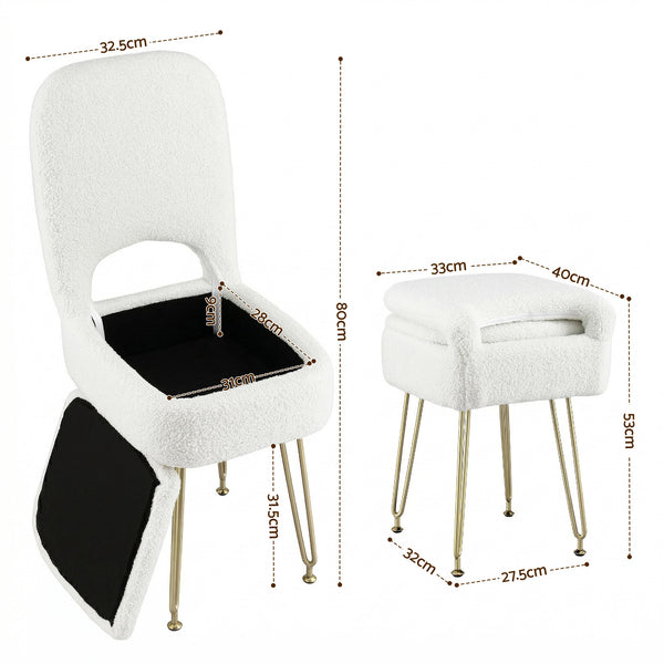 Artiss Storage Ottoman Vanity Stool Foot Stool Folding Back White Awezingly