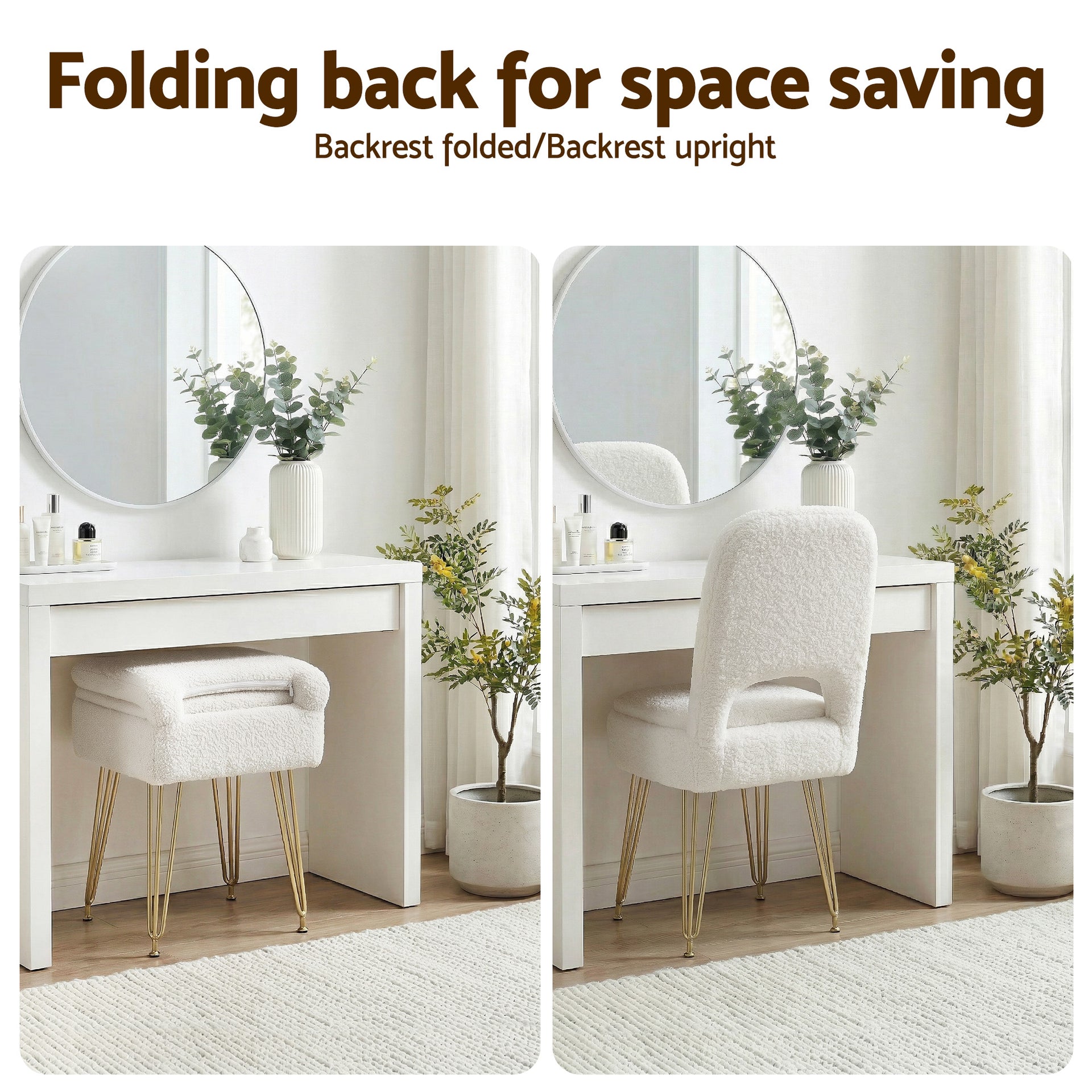 Artiss Storage Ottoman Vanity Stool Foot Stool Folding Back White Awezingly
