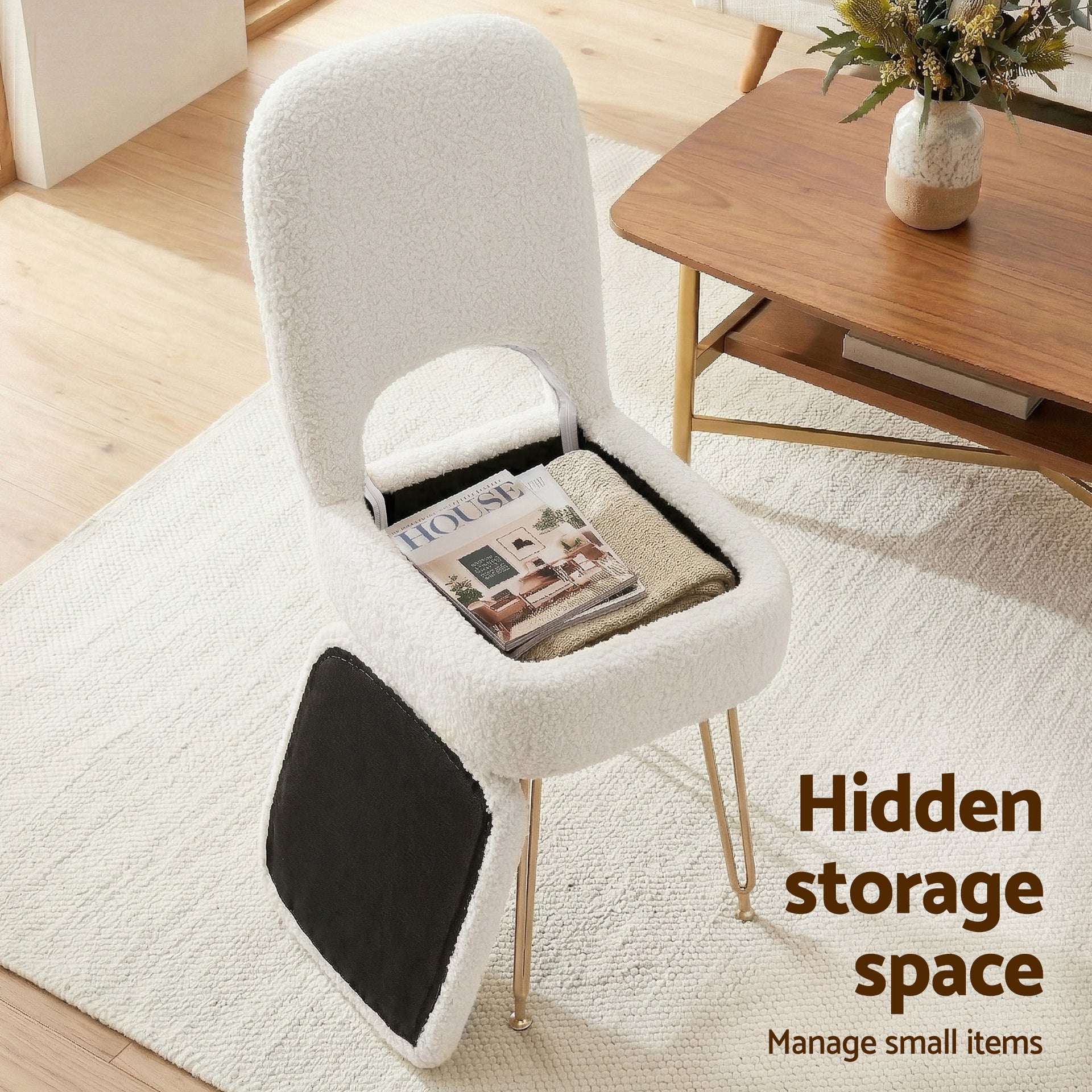 Artiss Storage Ottoman Vanity Stool Foot Stool Folding Back White Awezingly