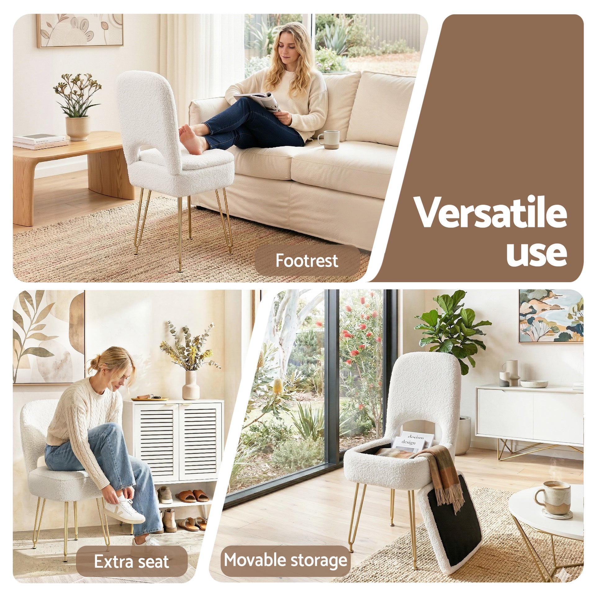 Artiss Storage Ottoman Vanity Stool Foot Stool Folding Back White Awezingly