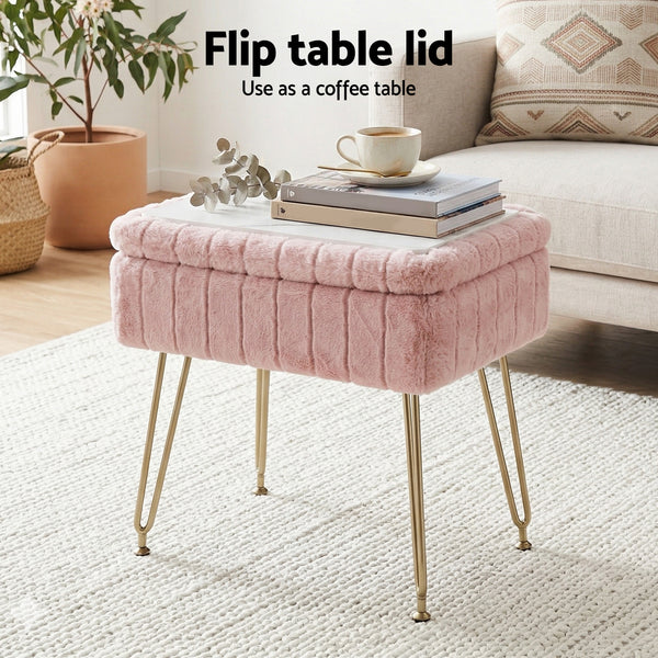 Artiss Storage Ottoman Vanity Foot Stool Pink Awezingly