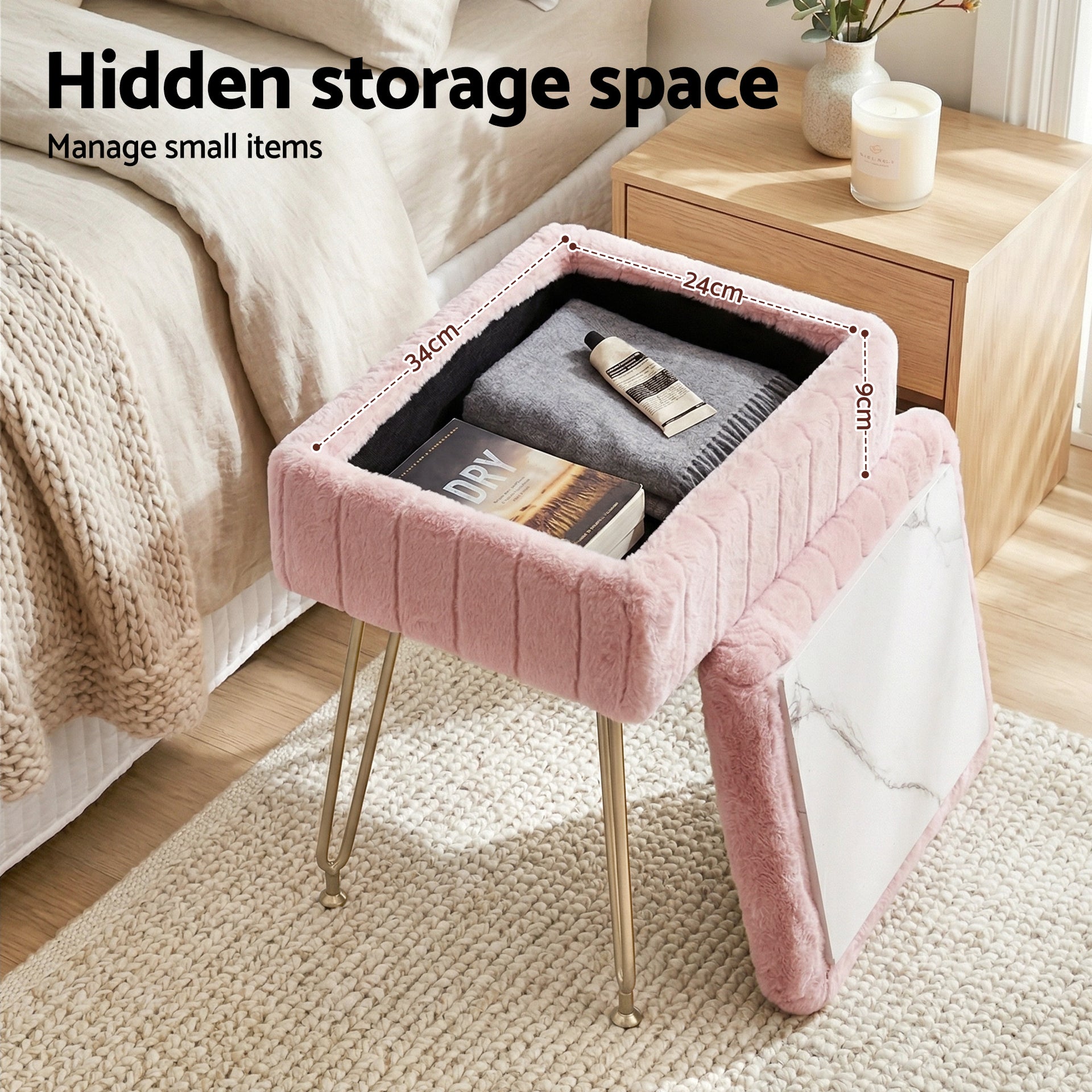 Artiss Storage Ottoman Vanity Foot Stool Pink Awezingly