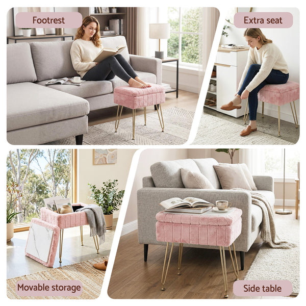 Artiss Storage Ottoman Vanity Foot Stool Pink Awezingly