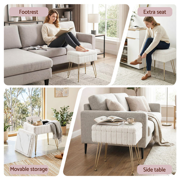 Artiss Storage Ottoman Vanity Foot Stool White Awezingly