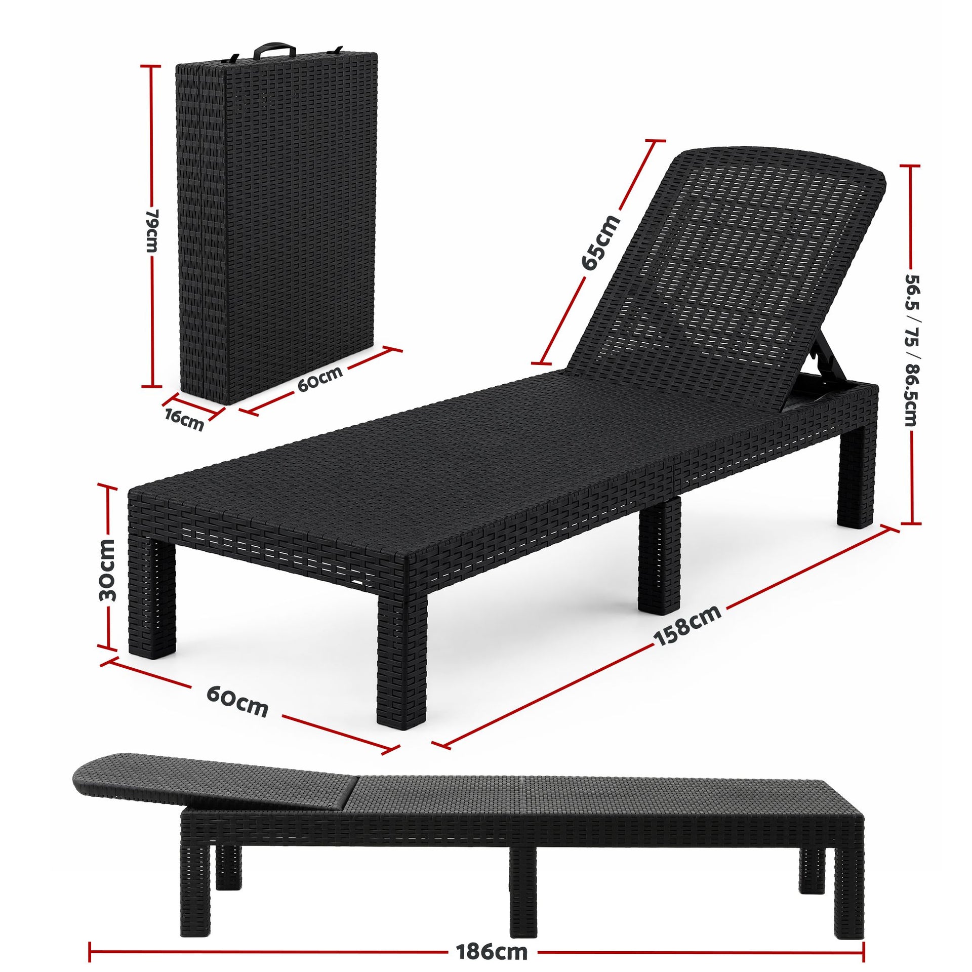 Gardeon Sun Lounge Outdoor Folding Recliner Patio Pool Beach Chair Rattan Black Awezingly