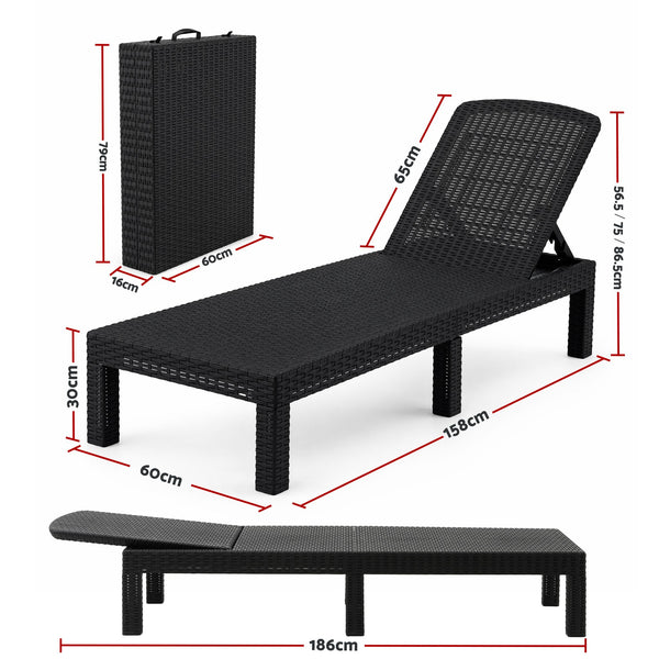 Gardeon Sun Lounge Outdoor Folding Recliner Patio Pool Beach Chair Rattan Black Awezingly