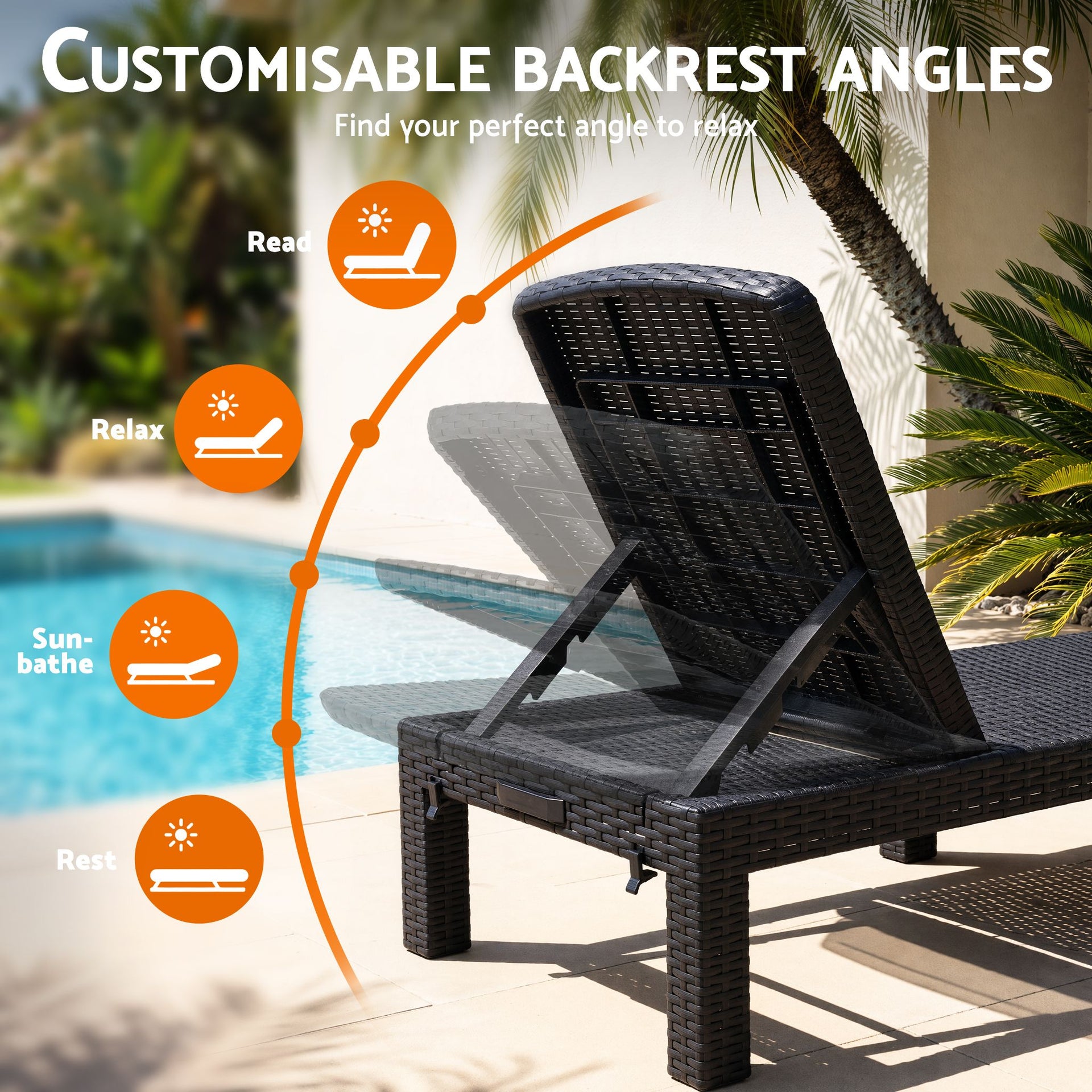 Gardeon Sun Lounge Outdoor Folding Recliner Patio Pool Beach Chair Rattan Black Awezingly