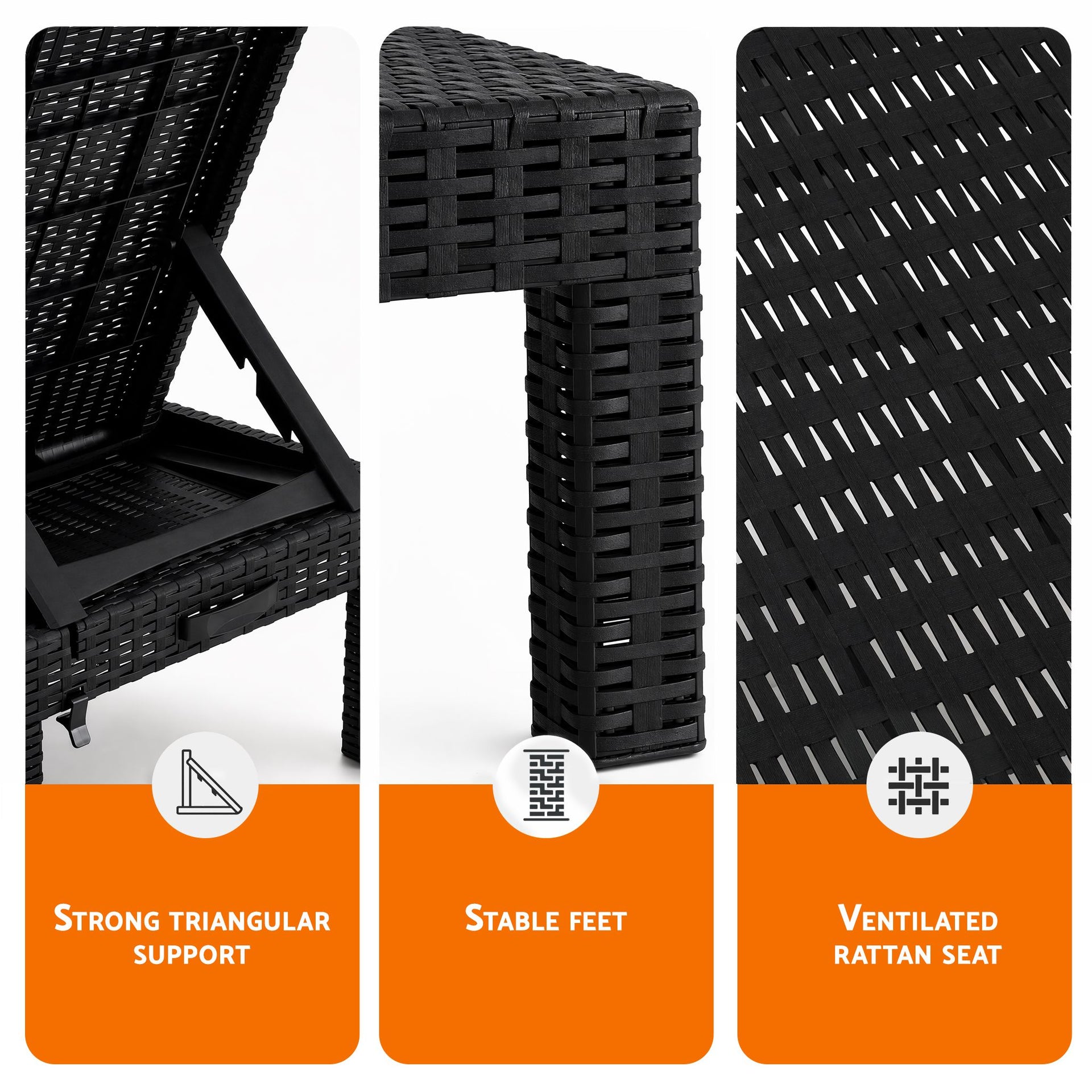 Gardeon Sun Lounge Outdoor Folding Recliner Patio Pool Beach Chair Rattan Black Awezingly