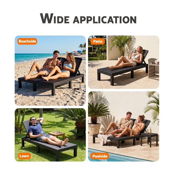 Gardeon Sun Lounge Outdoor Folding Recliner Patio Pool Beach Chair Rattan Black Awezingly