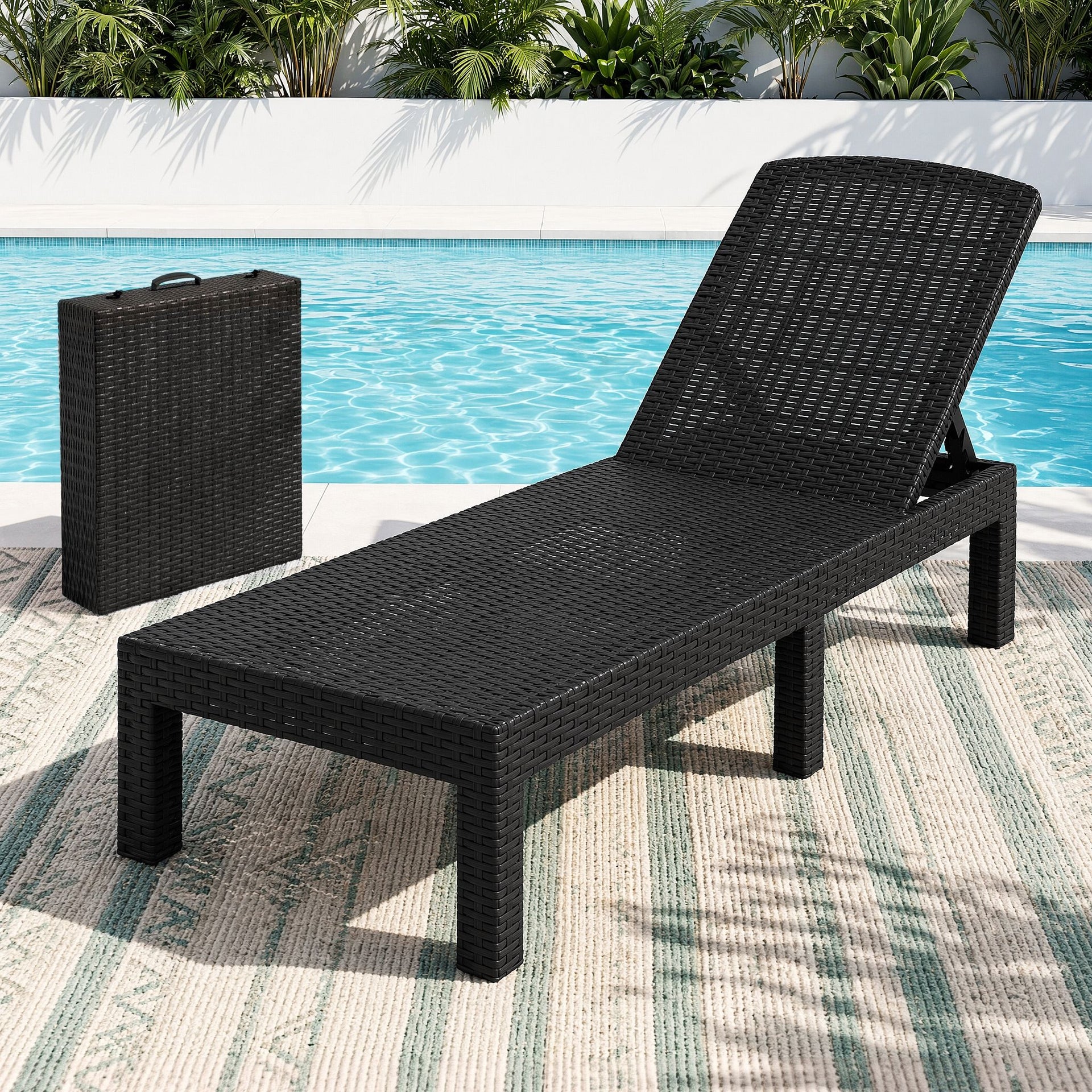 Gardeon Sun Lounge Outdoor Folding Recliner Patio Pool Beach Chair Rattan Black Awezingly