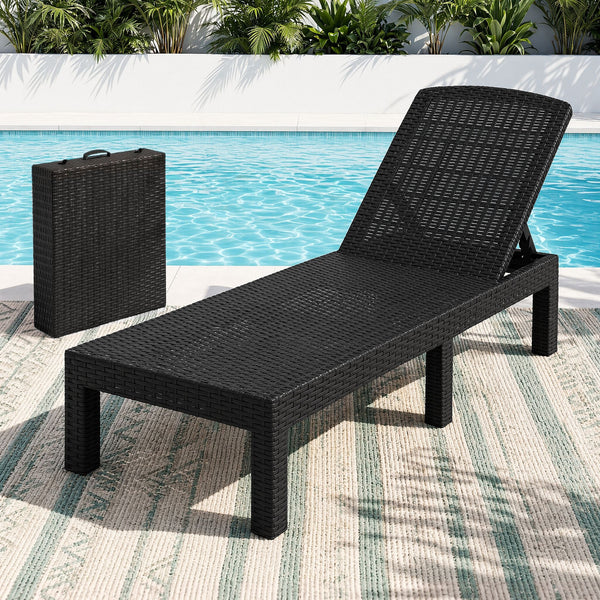 Gardeon Sun Lounge Outdoor Folding Recliner Patio Pool Beach Chair Rattan Black Awezingly