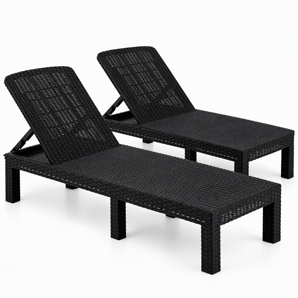 Gardeon 2X Foldable Sun Lounges Outdoor Recliner Patio Beach Chair Rattan Black Awezingly