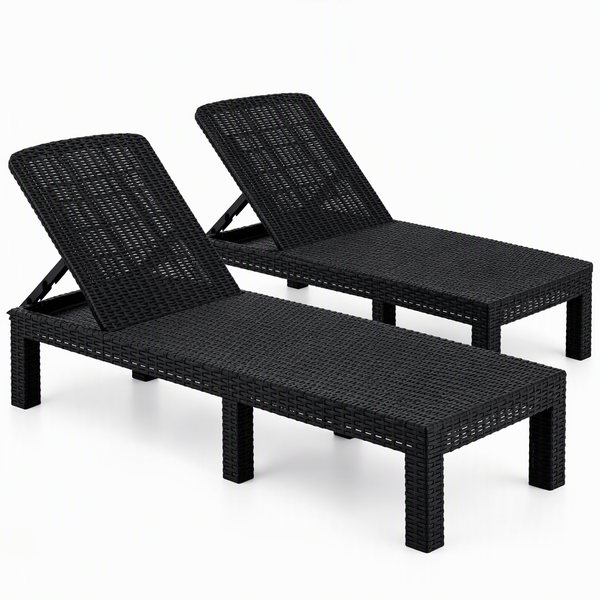 Gardeon 2X Foldable Sun Lounges Outdoor Recliner Patio Beach Chair Rattan Black Awezingly